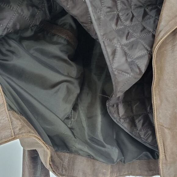 Rocking Leather Motto Style Brown Jacket With Removable Quilted Liner Size 38 - Picture 9 of 13